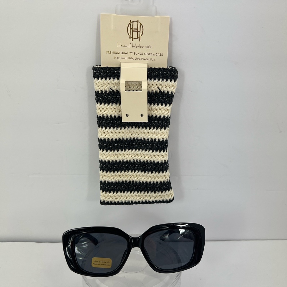 HOUSE OF HARLOW 1960 SOLID BLACK SUNGLASSES & CARRYING CASE, 100% UV PROTECTION